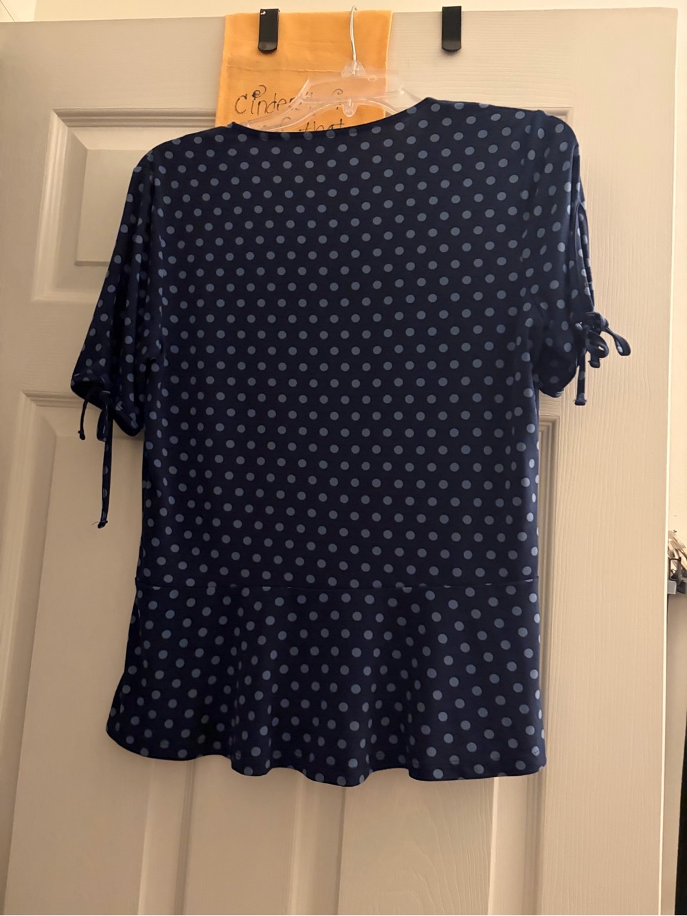 Michael Kors Navy Polka Dot V-Neck Peplum Blouse - Picture 7 of 9